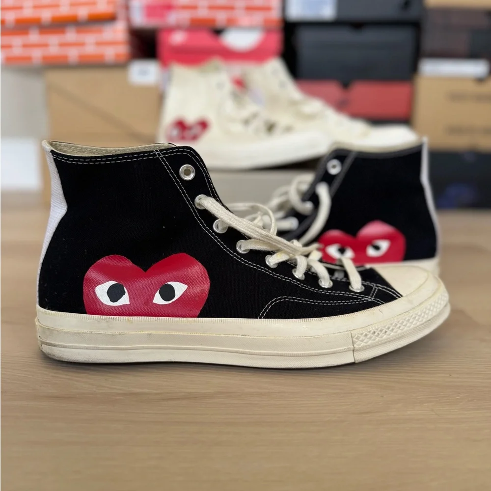 Converse COMME DES GARCONS High Top Sneakers in Black and Cream - Picture 3 of 3